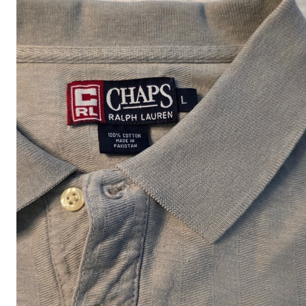 Chaps Ralph Lauren Men's Size L Gray Striped Polo Shirt Collared Casual - Picture 2 of 3